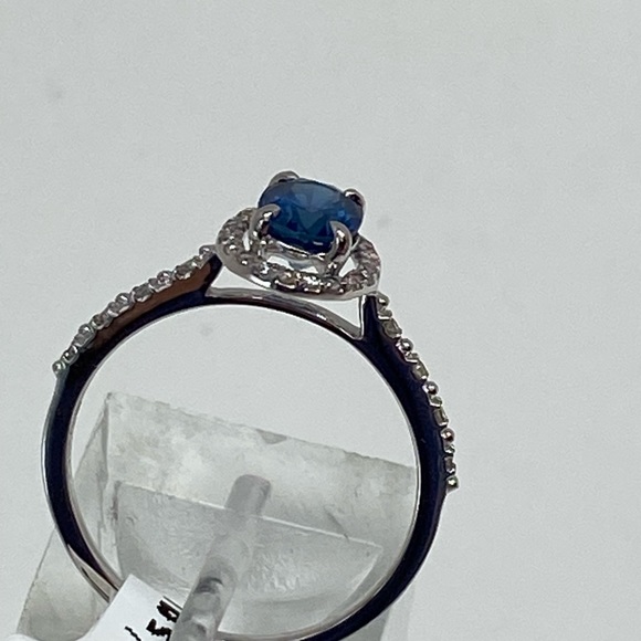 10K White Gold Oval Shape Blue Sapphire and Diamond Halo Ring NEW - Picture 8 of 15
